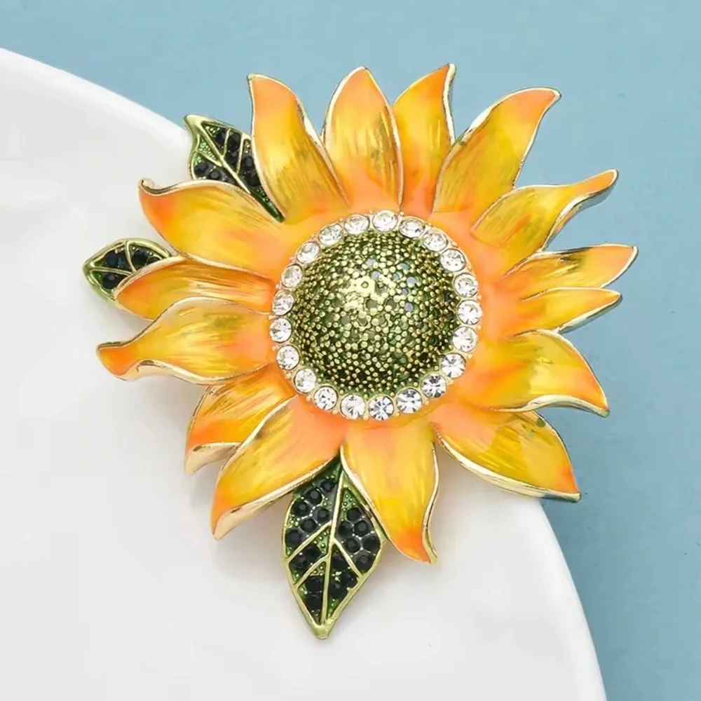 Orange Sunflower Crystal Brooch